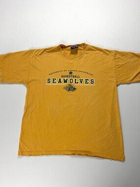 Vintage University Alaska Anchorage Basketball T Shirt Yellow L Seawolves USA